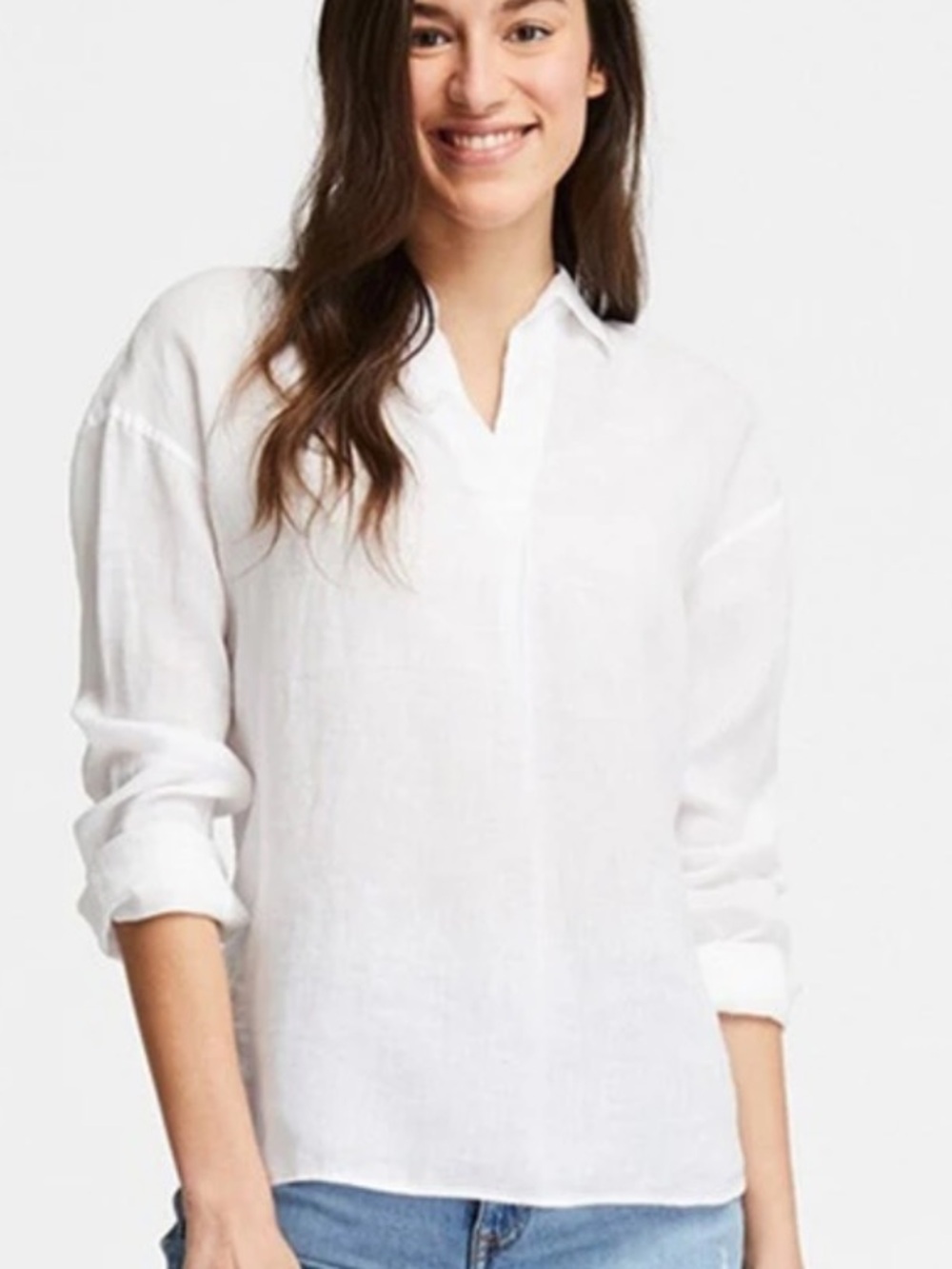 Uniqlo White V-Neck Linen Blouse